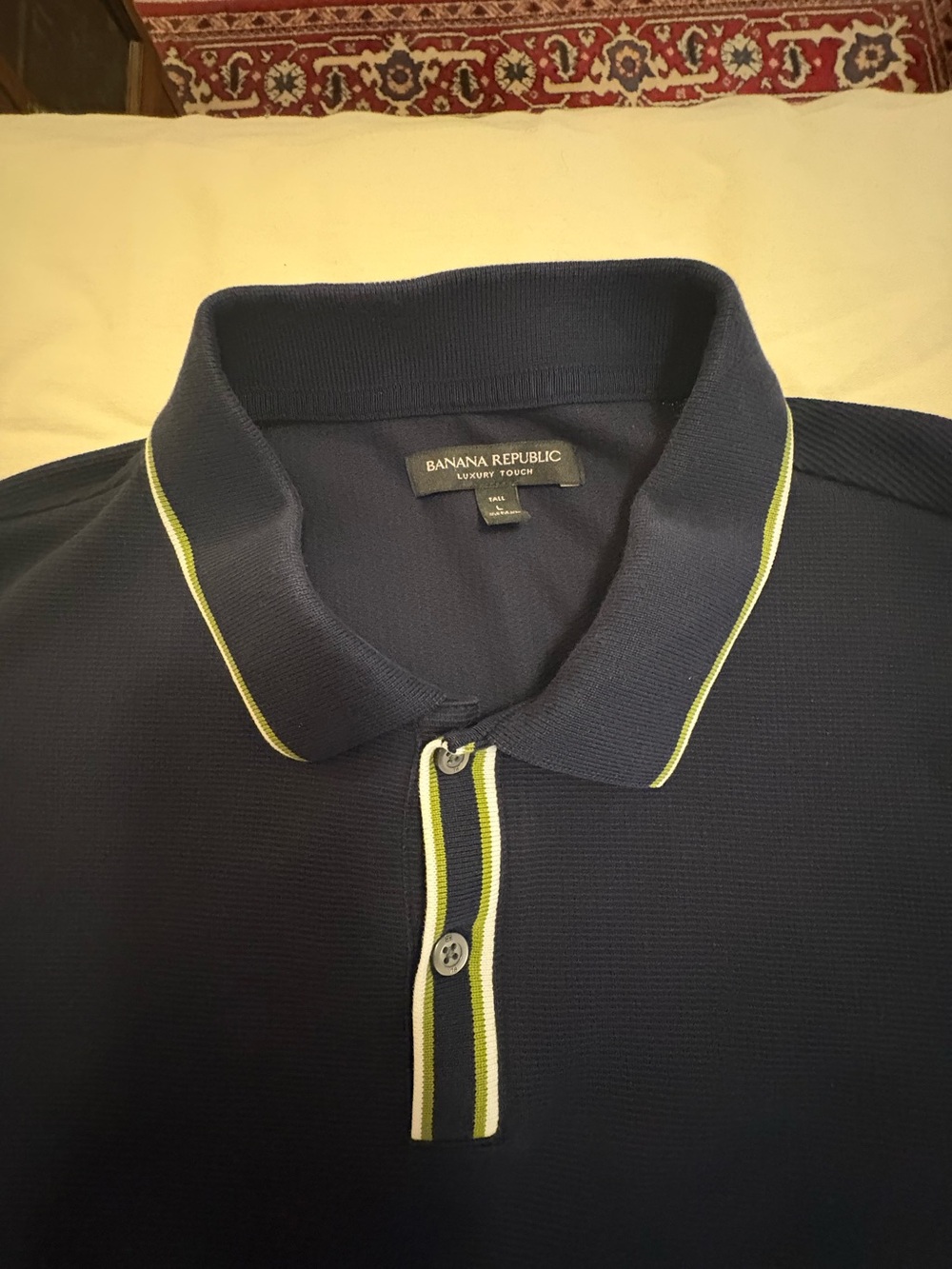 Banana Republic Navy Dress Polo with Lime Trim